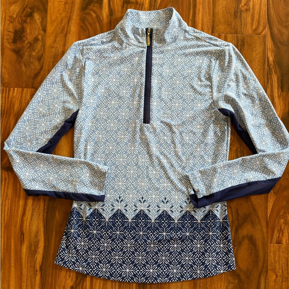 Cabana Life Women’s 1/4 Zip Sports Top Rashgaurd Small S Beach Swim Blue Mosaic